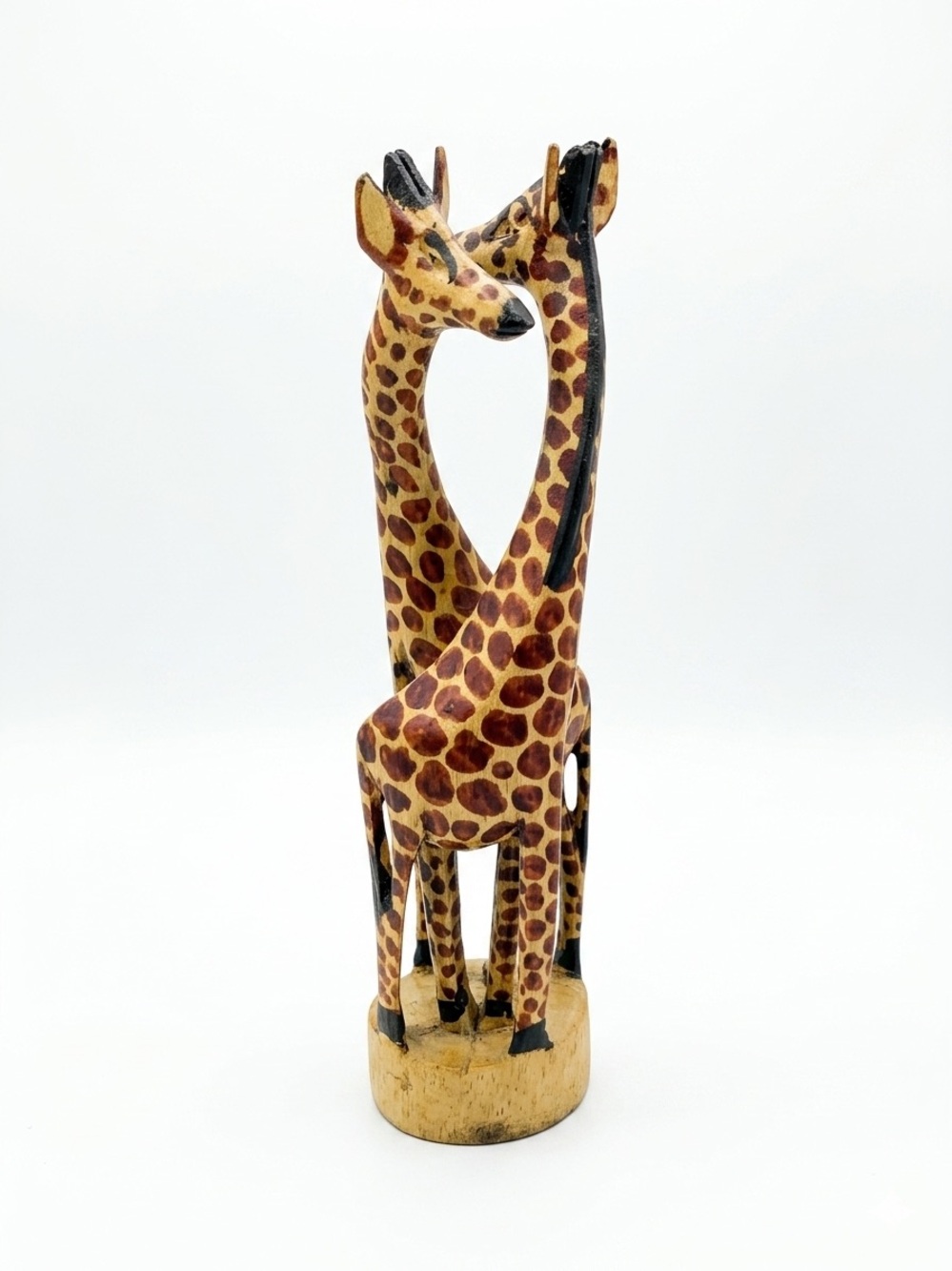 Hand-Carved Wooden Giraffe Pair Sculpture – African Safari Folk Art